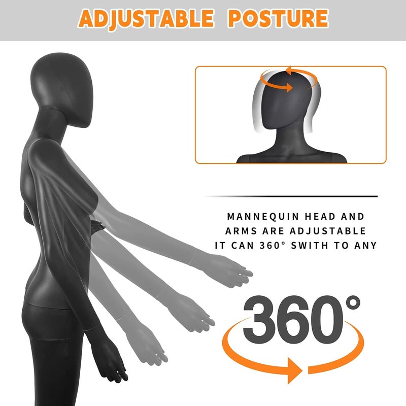SHAREWIN Female Mannequin Black Dress Form Full Body Manikin Body 70 Inches Adjustable Maniquins Dress Model Plastic Detachable Manequins Stand Metal Base Metal Connector - Image 4